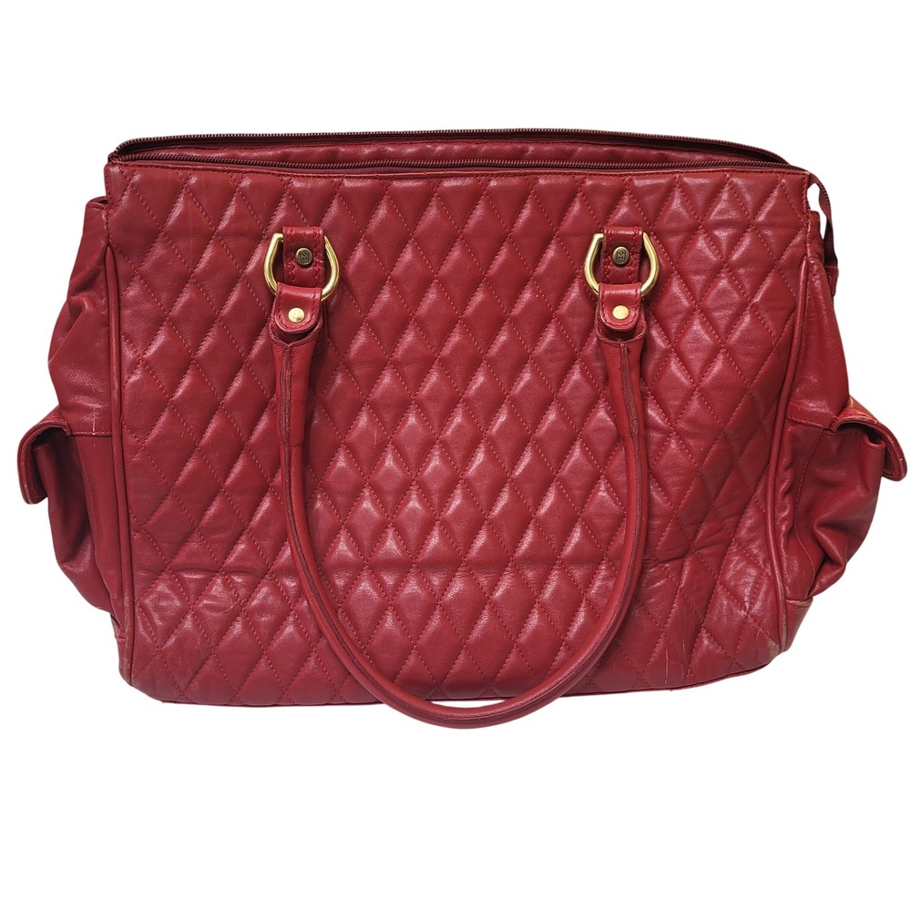 Marino Orlandi Red Quilted Leather Satchel Bag Made in Italy Gold Hardware
